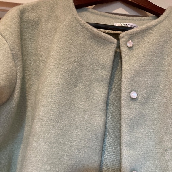 3/$15 Women's Jacket/Coat , Fuzzy, Hidden Buttons, Scoop Neck Sage/Mint Green - Picture 3 of 13